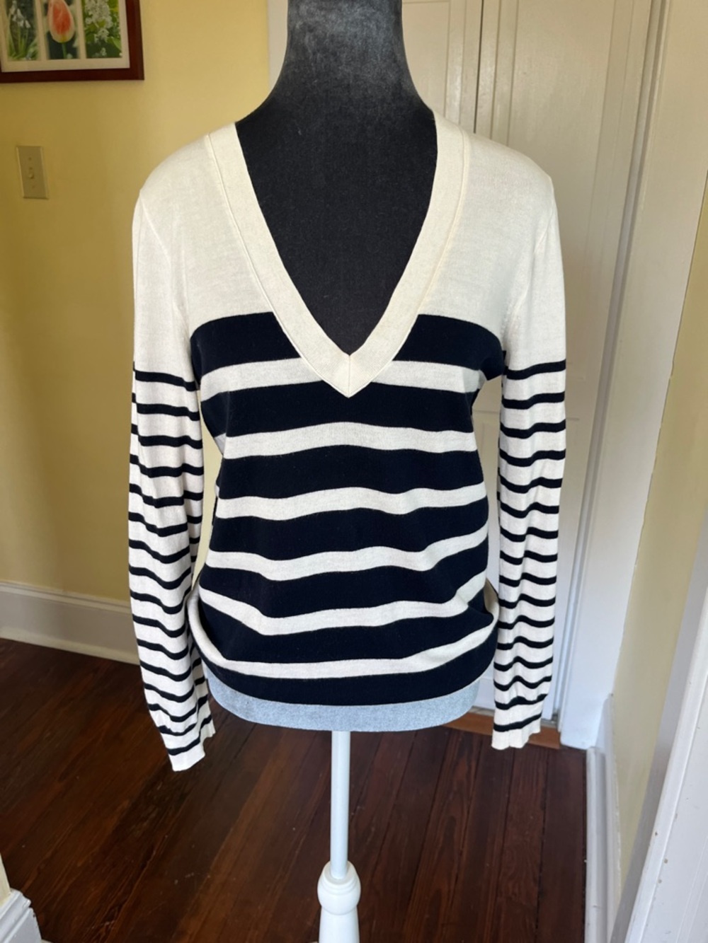 J. Crew White Crewneck Lightweight Stripe Sweater